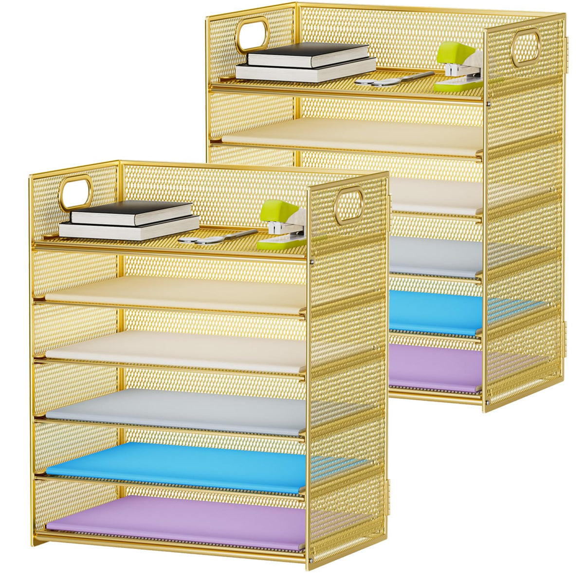Marbrasse 6 Tier Paper Organizer Letter Tray - Mesh Desk File Organizer with Handle, Paper Sorter Organizer for Letter/A4 Office File Folder Holder - Black