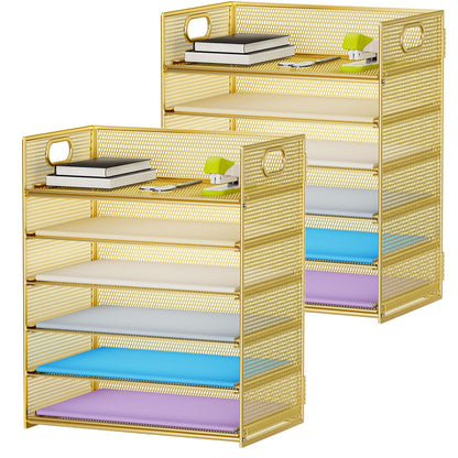 Marbrasse 6 Tier Paper Organizer Letter Tray - Mesh Desk File Organizer with Handle, Paper Sorter Organizer for Letter/A4 Office File Folder Holder - Black