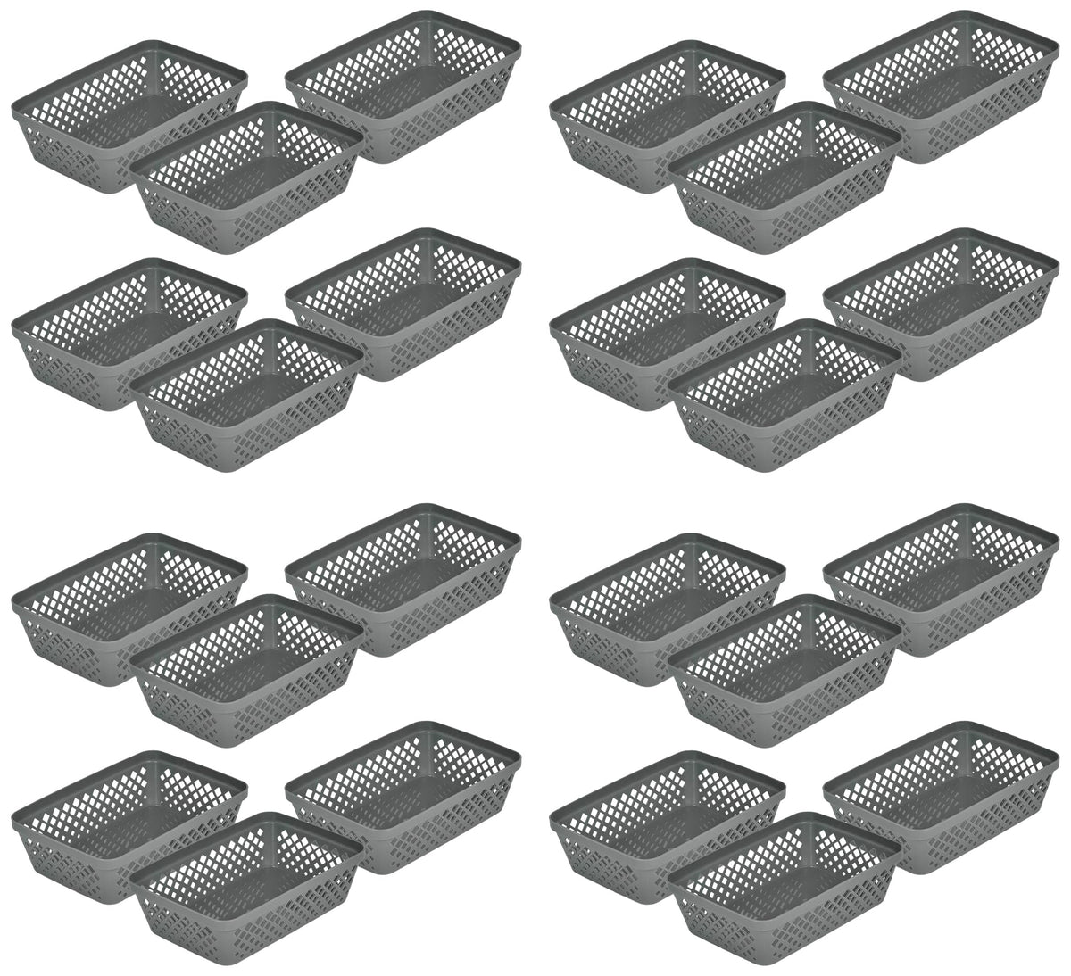 Glad Plastic Storage Basket Set - Multipurpose Drawer Trays, Kitchen Pantry Containers, and Bathroom Bins - 3 Pack Large Organizers, Grey