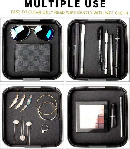 SANZIE Leather Tray Desktop Storage, Trinket Catchall Tray (Black)