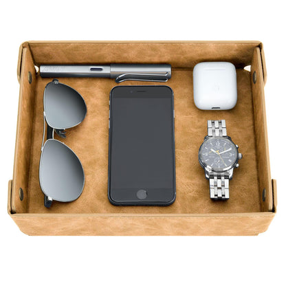 CASIRENA Faux Leather Valet Tray Organizer for Men - Catch-All Tray for Entryway Table Key, Wallet, Watch, Coin Change, Phone, Dresser EDC Dump Jewelry, Bedside Nightstand Desk-top