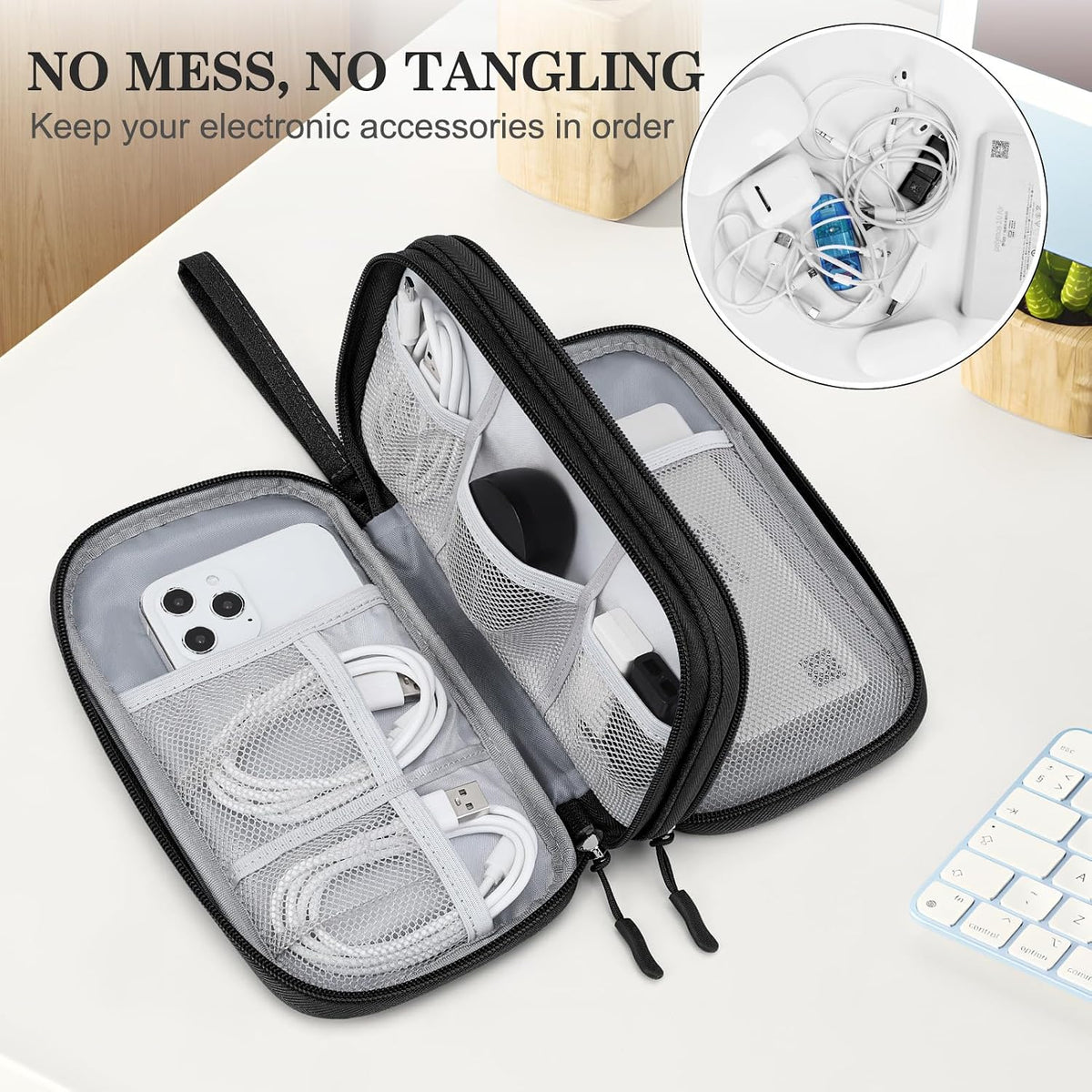 FYY Electronic Organizer, Travel Tech Pouch Bag, Medium, Black
