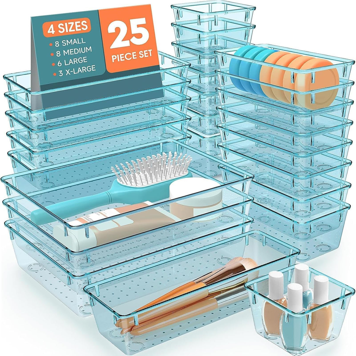 25 PCS Plastic Drawer Organizer, Versatile Organizer Trays & storage Bins