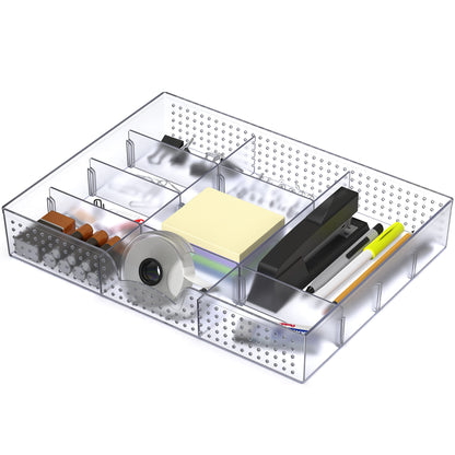 Simple Houseware Drawer Organizer Tray, 9 Adjustable Compartments, White