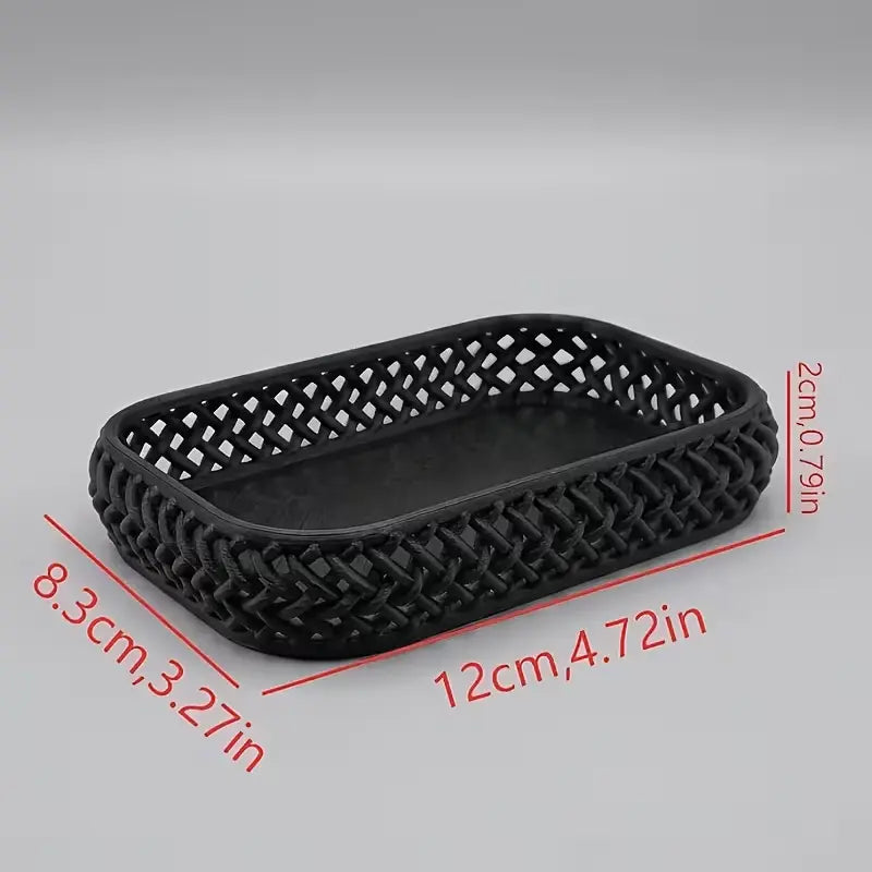 Woven Hollow Desktop Storage Tray, Jewelry and Makeup Brush Organizer for Entryway and Vanity