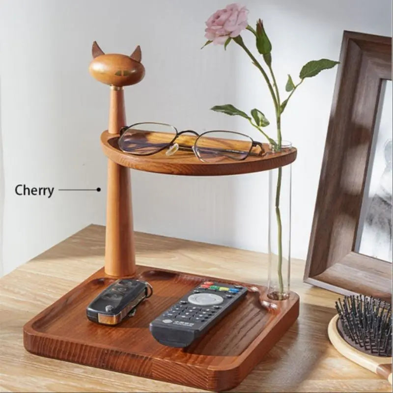 Wooden Cat Design Storage Rack, 1 Count 2-layer Desktop Storage Rack, Multifunctional Storage Organizer for Home Office Kitchen Bathroom, Office Desk Accessories, Table Organizers