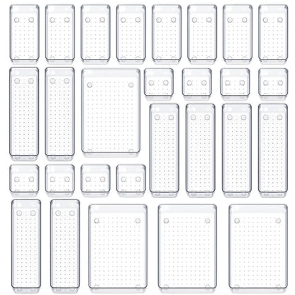 SMARTAKE Drawer Organizer, with Non-Slip Silicone Pads, Clear Drawer Organizer Trays Storage Tray