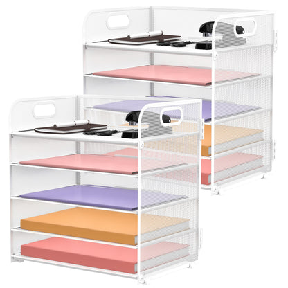 Supeasy 5 Trays Paper Organizer Letter Tray with Handle-Mesh Desk File Holders, Paper Sorter Desk Organizer for Office, Home, Classroom or School