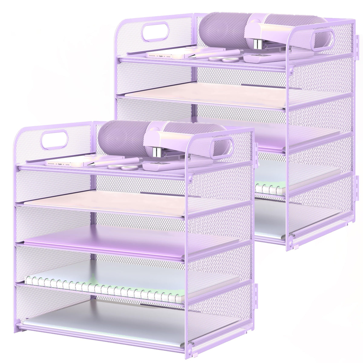 Letter Tray Paper Organizer 5-Tier Desk Organizer File Organizer Paper Holder with Handle, Metal Desktop Document Shelf Tray Office Classroom Organization - Black