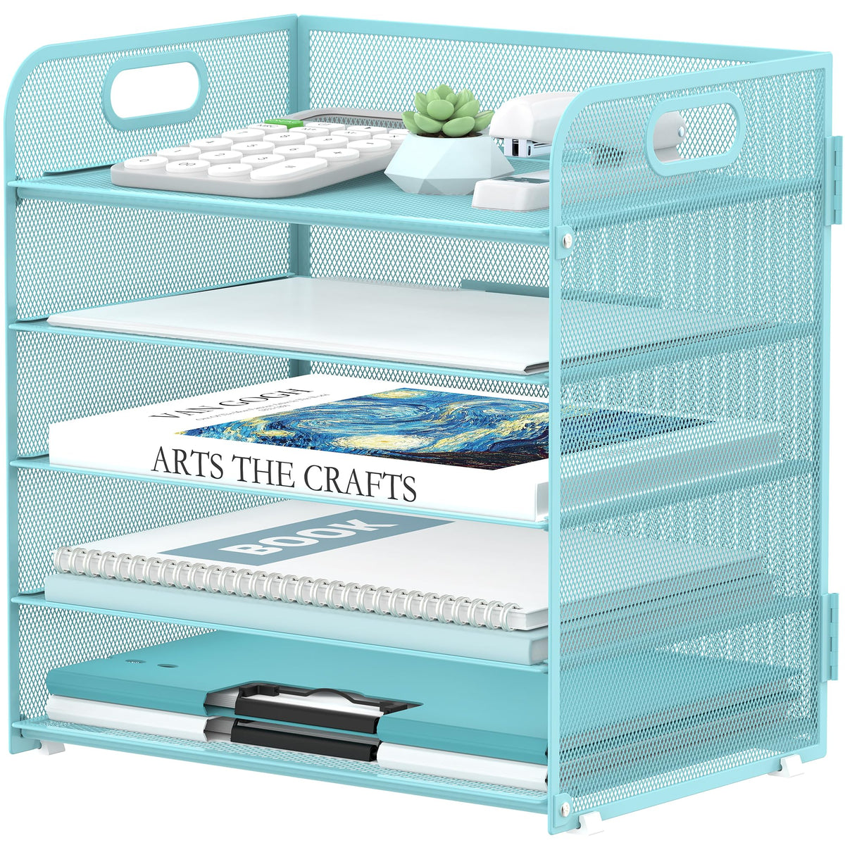 Supeasy 5 Trays Paper Organizer Letter Tray with Handle-Mesh Desk File Holders, Paper Sorter Desk Organizer for Office, Home, Classroom or School