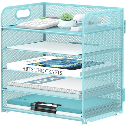 Supeasy 5 Trays Paper Organizer Letter Tray with Handle-Mesh Desk File Holders, Paper Sorter Desk Organizer for Office, Home, Classroom or School