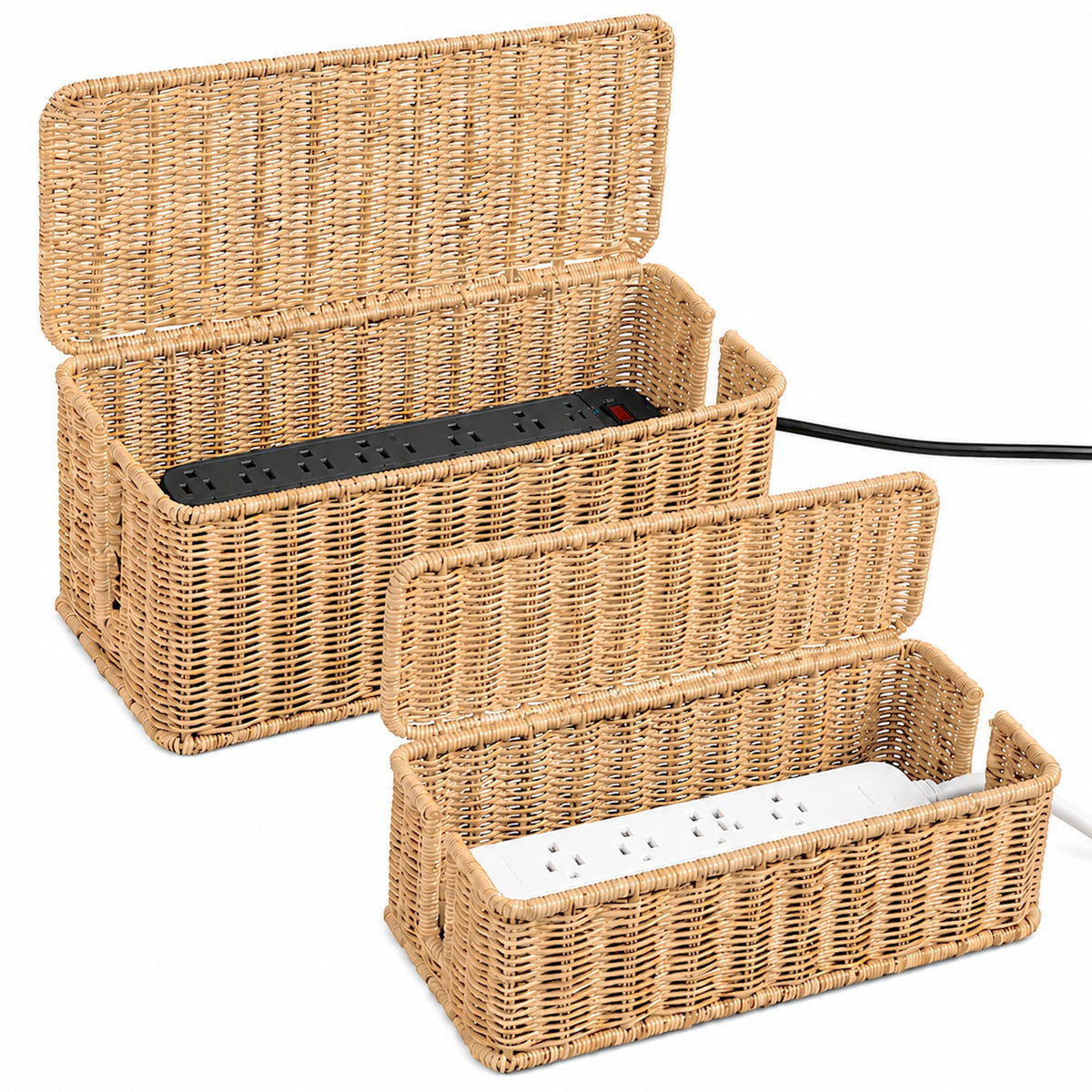 Cable Management Box, Handmade Rattan Cord Organizer for Power Strip
