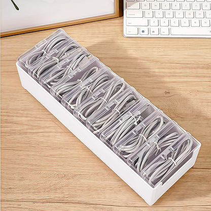 2 Pack 11 Grid Cable Organizer Box with Switch for Desktop Cord Storage
