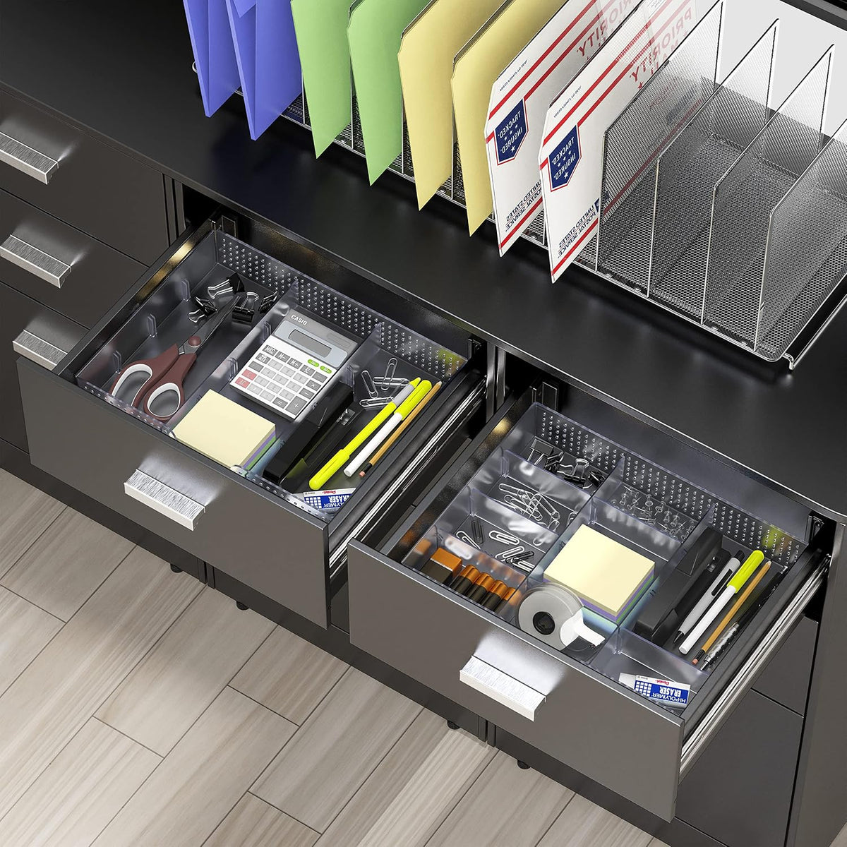 Simple Houseware Drawer Organizer Tray, 9 Adjustable Compartments, Clear