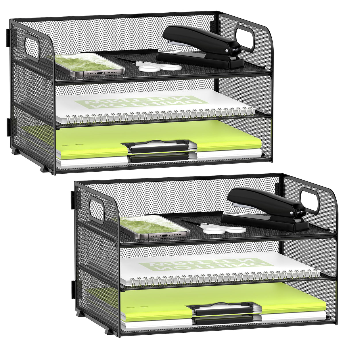 DALTACK 3 Tier Paper Organizer for Desk, Sliding Paper Trays, Black