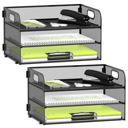 DALTACK 3 Tier Paper Organizer for Desk, Sliding Paper Trays, Black