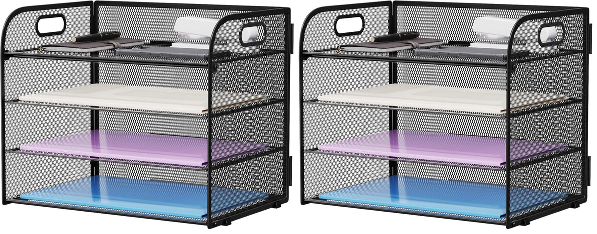 Marbrasse 4 Tier Paper Organizer Letter Tray - Mesh Desk File Organizer with Handle, Paper Sorter Organizer for Letter/A4 Office File Folder Holder (Black, 12.6" x 9.1" x 10.7")