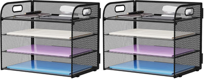 Marbrasse 4 Tier Paper Organizer Letter Tray - Mesh Desk File Organizer with Handle, Paper Sorter Organizer for Letter/A4 Office File Folder Holder (Black, 12.6" x 9.1" x 10.7")