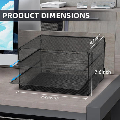 DALTACK 3 Tier Letter Tray Paper Organizer with Sliding Mesh Trays Black