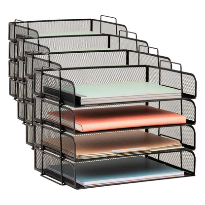 Mind Reader Stackable Paper Tray, Desktop Organizer, File Storage, Office, Metal Mesh, 4 Pcs., Black
