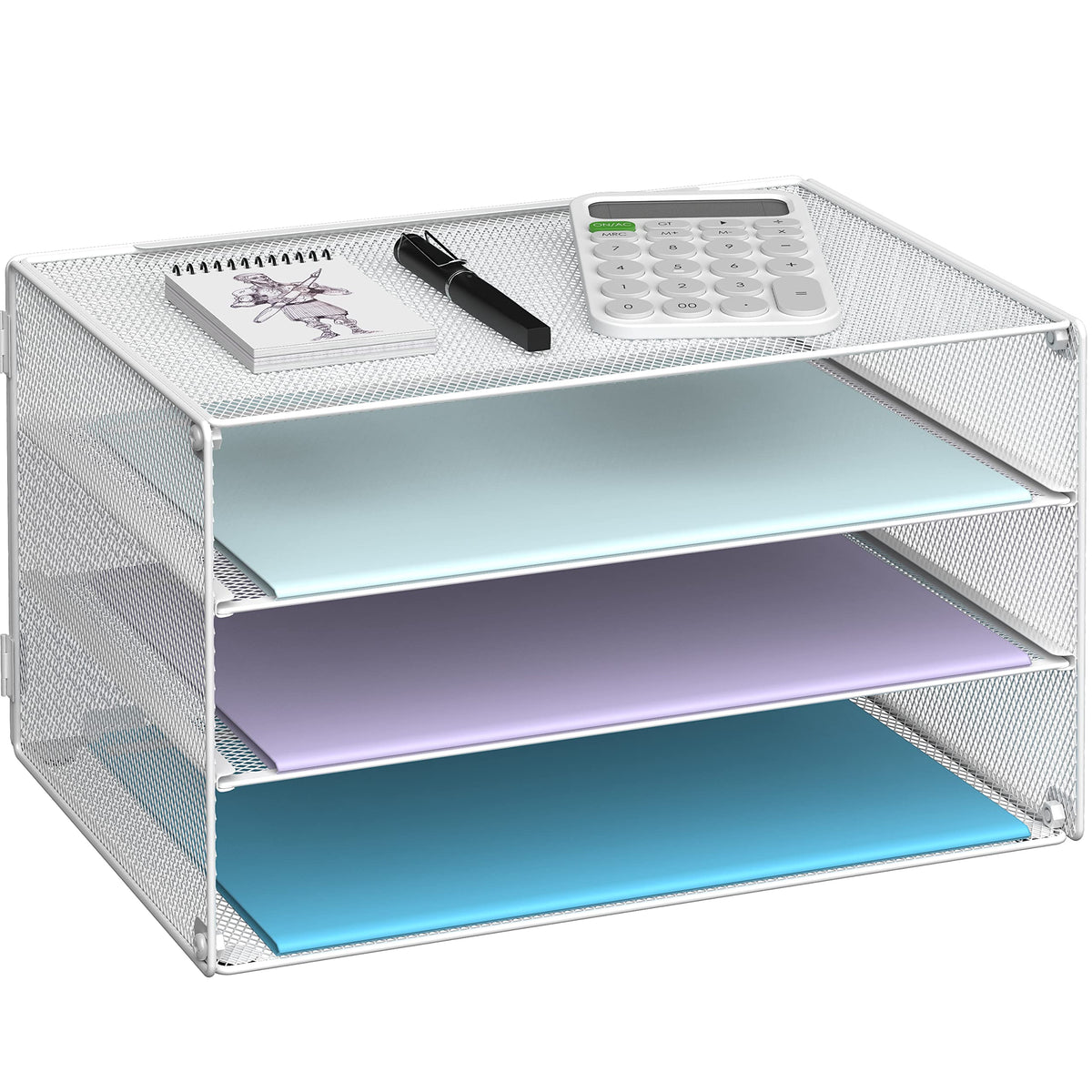 DALTACK 3 Tier Letter Tray Paper Organizer with Sliding Mesh Trays Black
