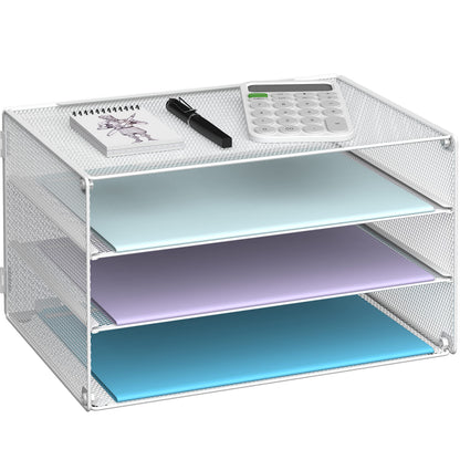 DALTACK 3 Tier Letter Tray Paper Organizer with Sliding Mesh Trays Black