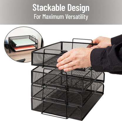 Mind Reader Stackable Paper Tray, Desktop Organizer, File Storage, Office, Metal Mesh, 4 Pcs., Black