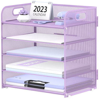 Supeasy 5 Trays Paper Organizer Letter Tray with Handle-Mesh Desk File Holders, Paper Sorter Desk Organizer for Office, Home, Classroom or School