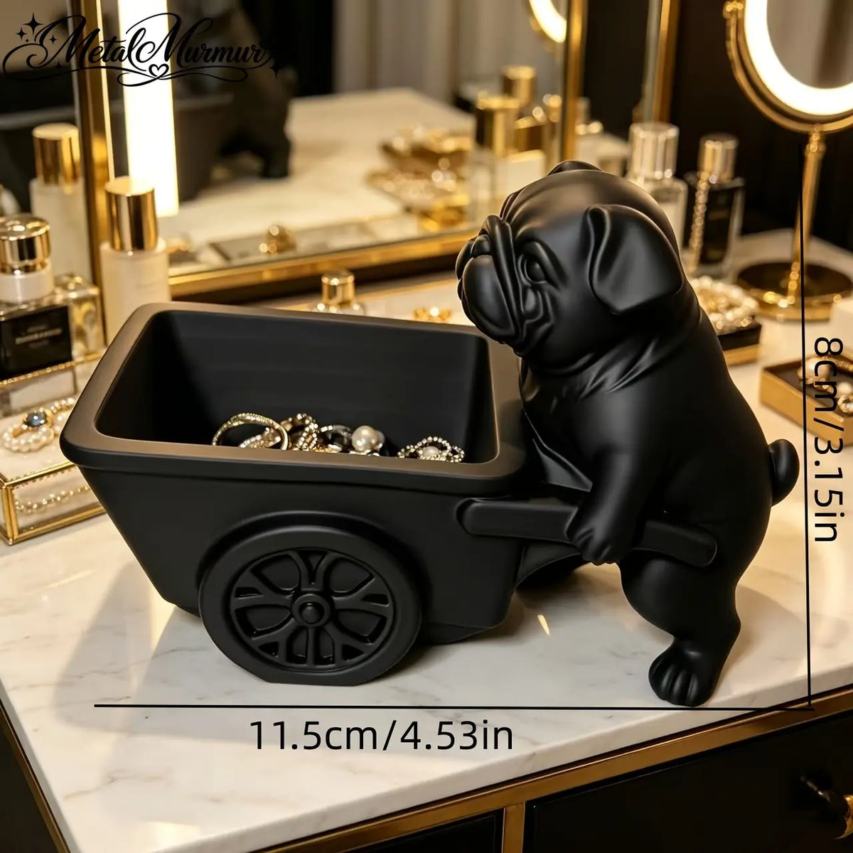Black Bago cart jewelry storage tray, Nordic light luxury makeup table desktop storage ornament, retro dog-shaped desktop storage box, entrance key storage, bedroom jewelry placement are all suitable