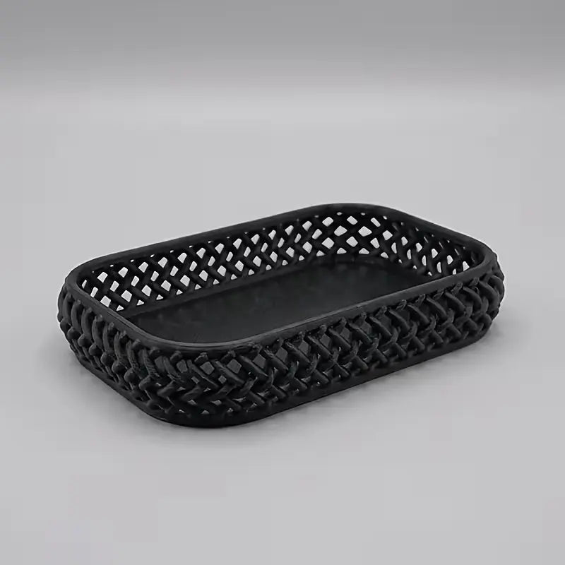 Woven Hollow Desktop Storage Tray, Jewelry and Makeup Brush Organizer for Entryway and Vanity
