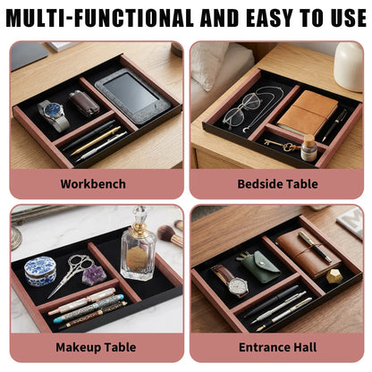 Minimalist Iron-Wood Velvet Rectangular 3-Compartment Storage Tray Organiser - Compartment Box for Desk, Dining Table, Ideal Home & Bathroom Supplies Gift