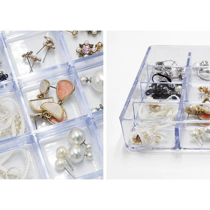 16 Grid  Organizer Tray, Clear Stackable Storage Tray | 16 Compartments, Stackable Design, Clear Plastic,  Storage, Makeup Organizer,  Tray