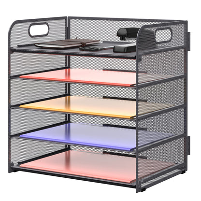 Supeasy 5 Trays Paper Organizer Letter Tray with Handle-Mesh Desk File Holders, Paper Sorter Desk Organizer for Office, Home, Classroom or School