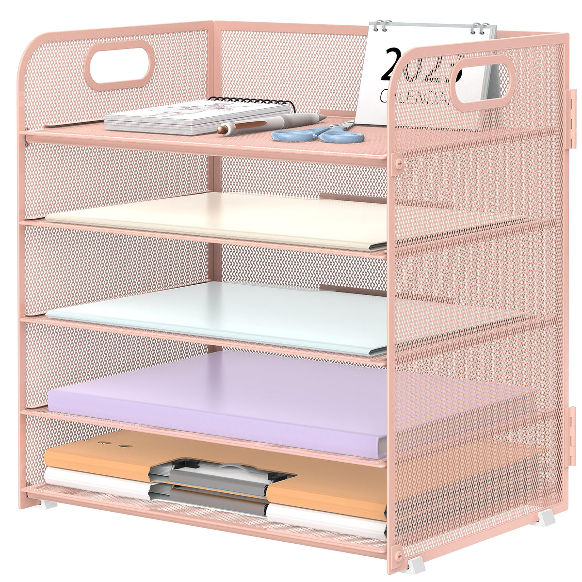 Supeasy 5 Trays Paper Organizer Letter Tray with Handle-Mesh Desk File Holders, Paper Sorter Desk Organizer for Office, Home, Classroom or School