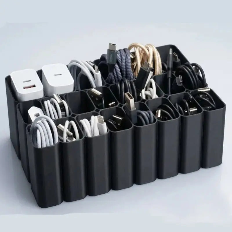 11/22 Grid Heavy-Duty USB Cable Storage Box/Tray, Desktop Cable Organizer, Plastic Material, Office Accessories, Suitable for Home and Office Desktop Drawer, Practical Tool for Home Storage