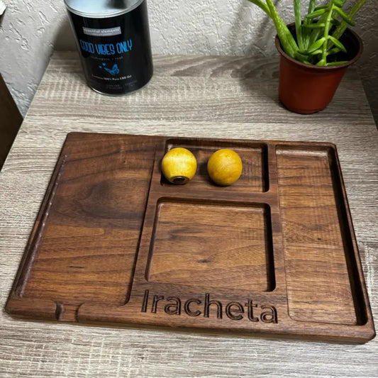 Everyday Tray Plus— Adjustable Handmade Walnut Valet Tray | Personalized Organizer for Desk & Nightstand with Magnetic Feet