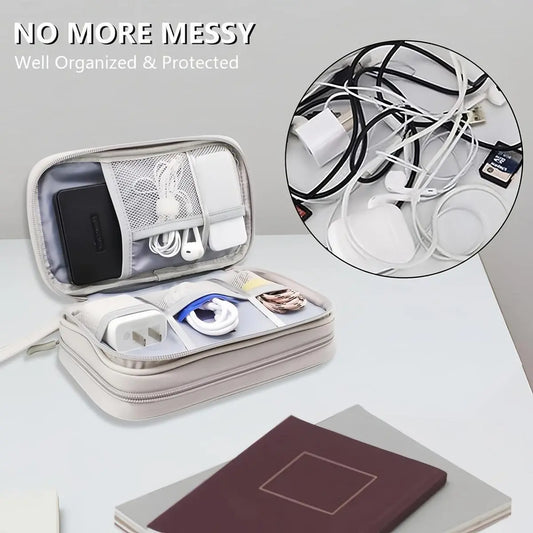 Travel Cable Organizer Pouch Electronic Accessories Carry Case Portable Waterproof Double Layers All in One Storage Bag for Cord, Charger, Phone, Earphone, Travel Accessories Essentials for Men Women