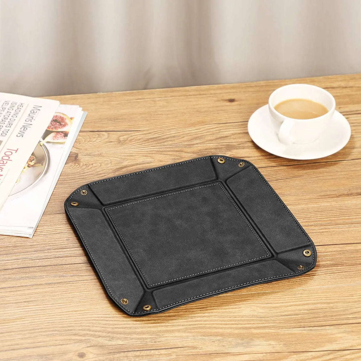 PU Leather Valet Tray Desk Organizer - Durable Multi-Use Catchall for Office Accessories, Dresser Gifting, Nightstand & Living Room, Bathroom Table Organizers for Weddings, Vanity Storage