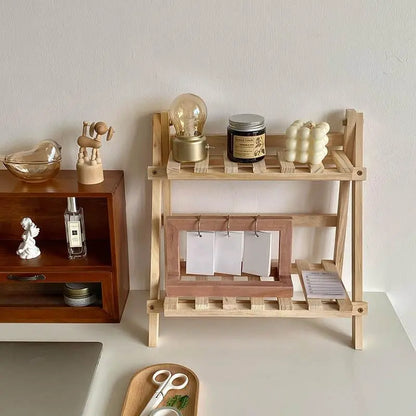 Wooden Desktop Storage Rack, 1 Count Double Layer Desk Organizer, Desk Storage Shelf for Home Office, Summer Home Decor Shelf