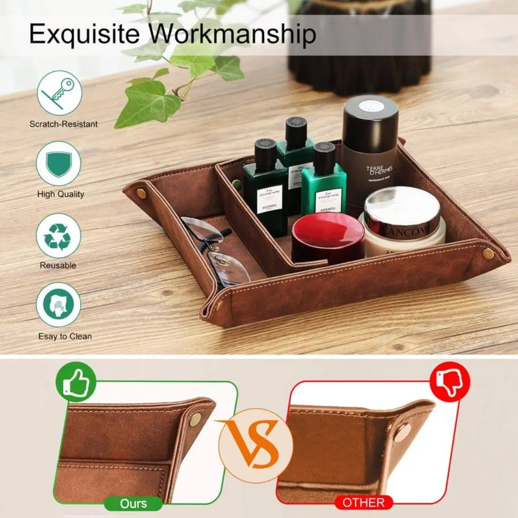 Brown 2-Compartment 2-Layer Valet Tray Desk Organizer - Office Stationery Supply, OCD-Friendly Multi-Purpose Accessory, Chic Decor Christmas Gift Idea for Home & Office, Two Layers