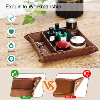 Brown 2-Compartment 2-Layer Valet Tray Desk Organizer - Office Stationery Supply, OCD-Friendly Multi-Purpose Accessory, Chic Decor Christmas Gift Idea for Home & Office, Two Layers