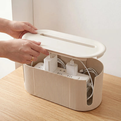 Dustproof Plastic Cable Management Box - Compact Desktop Desk Organizer with Lid, Wire Hider for Cords, Snap-On Slots, Plug Compartment for Indoor Home Office Use