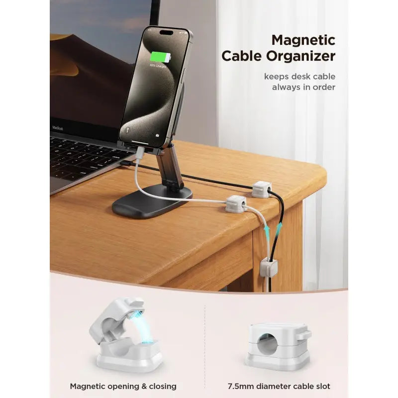 6 Pack Magnetic Cord Organizer,Desk Cable Management Clips, Phone Charger Wire Organizer Keeper for Nightstand Car Office Accessory