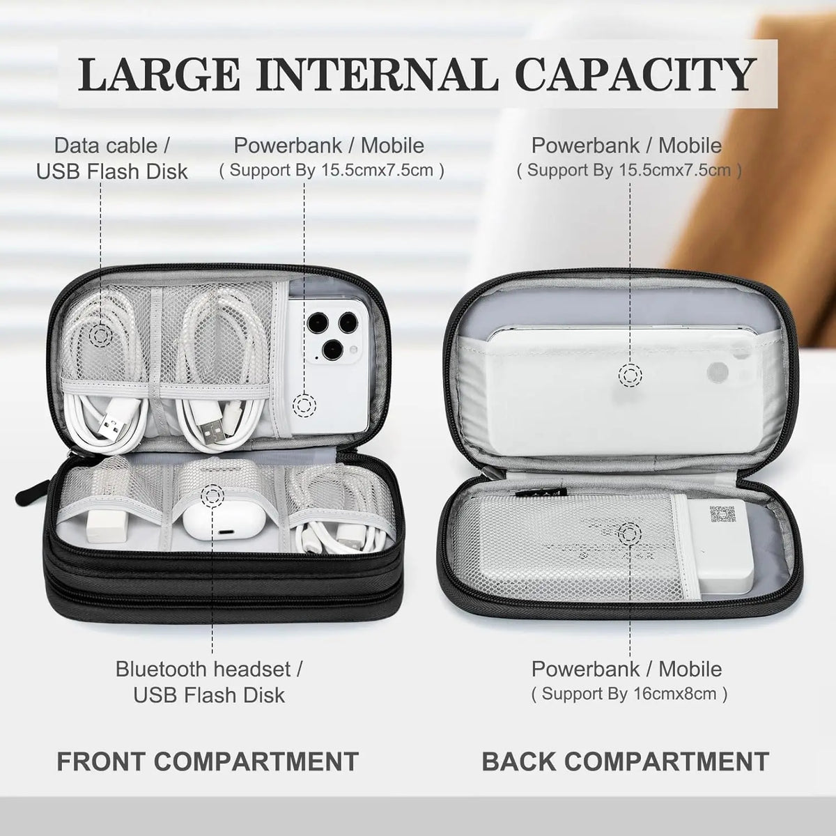 Travel Cable Organizer Pouch, 2026 New Portable Waterproof Double Layers Storage Bag for Cable, Cord, Charger, Phone, Earphone, Medium, with Removable Card Slots for USB Adapter