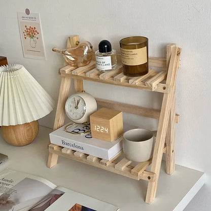 Wooden Desktop Storage Rack, 1 Count Double Layer Desk Organizer, Desk Storage Shelf for Home Office, Summer Home Decor Shelf