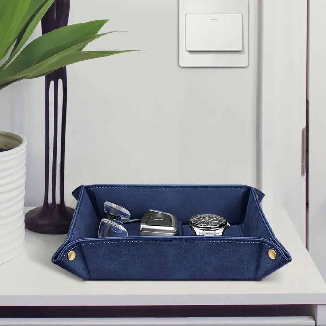PU Leather Valet Tray Desk Organizer - Durable Multi-Use Catchall for Office Accessories, Dresser Gifting, Nightstand & Living Room, Bathroom Table Organizers for Weddings, Vanity Storage