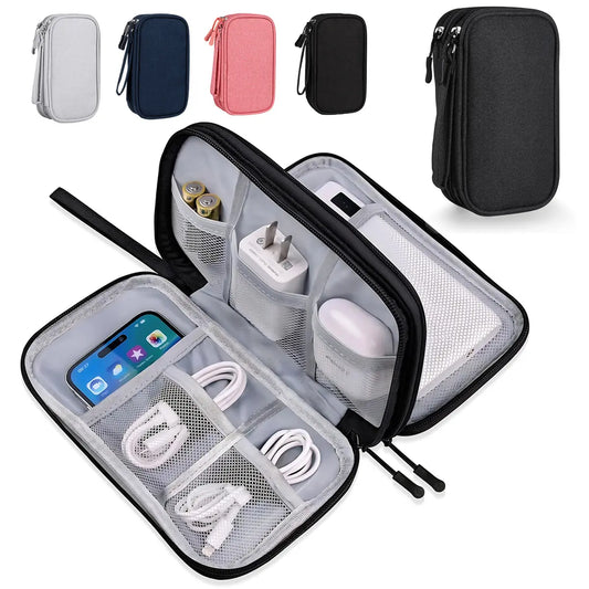 Travel Cable Organizer Pouch, Waterproof Double Layer Electronics Shockproof Storage Bag for Cords, Chargers, and Accessories, Essentials Pouch for Outdoor, Travel Organizer, Gift Choice