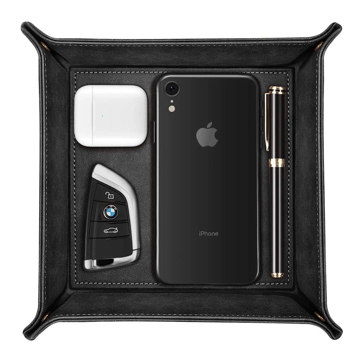 PU Leather Valet Tray Desk Organizer - Durable Multi-Use Catchall for Office Accessories, Dresser Gifting, Nightstand & Living Room, Bathroom Table Organizers for Weddings, Vanity Storage