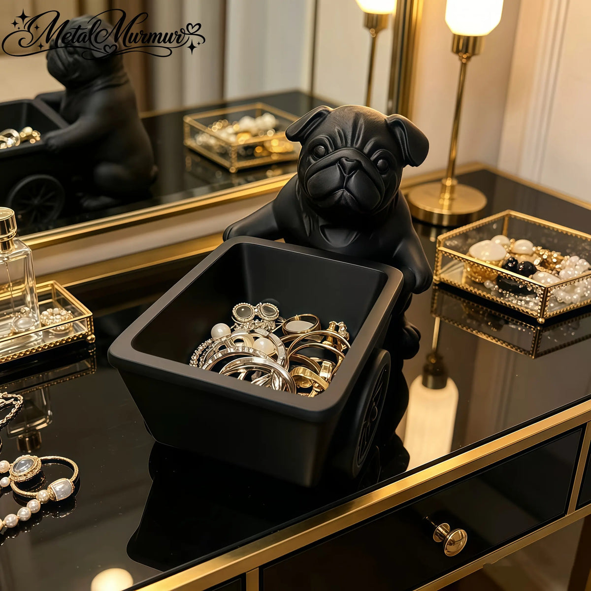 Black Bago cart jewelry storage tray, Nordic light luxury makeup table desktop storage ornament, retro dog-shaped desktop storage box, entrance key storage, bedroom jewelry placement are all suitable