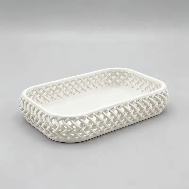 Woven Hollow Desktop Storage Tray, Jewelry and Makeup Brush Organizer for Entryway and Vanity
